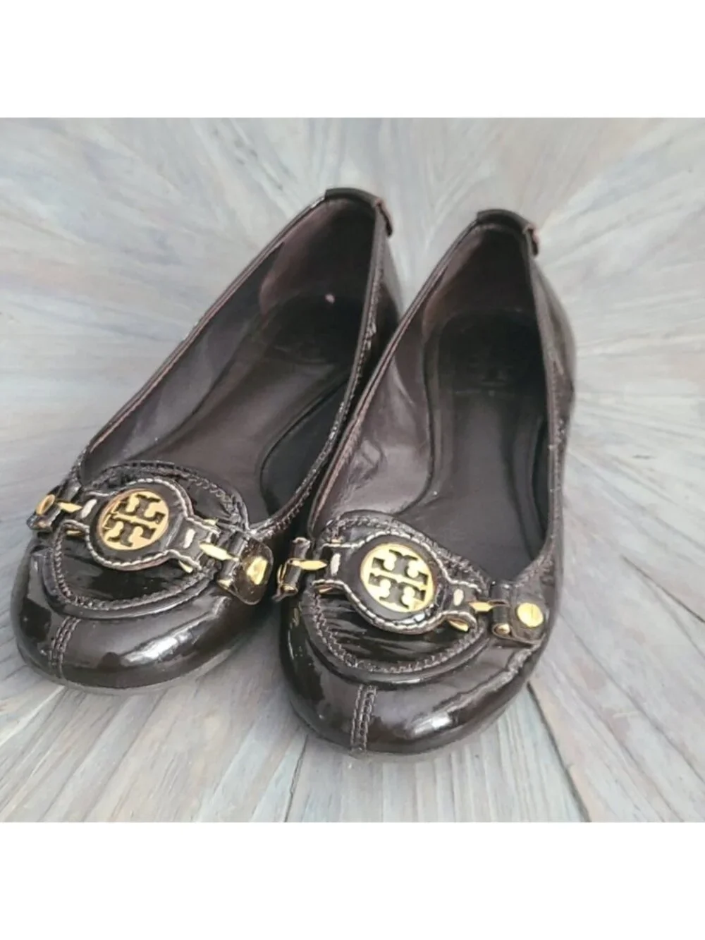 Tory Burch brown patent leather flats